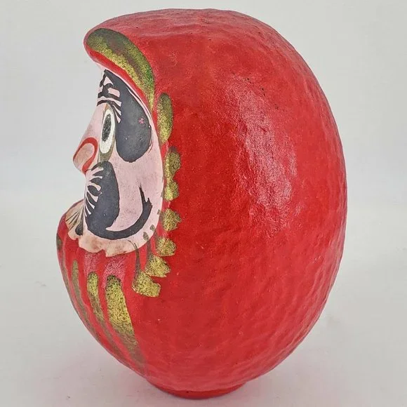 Japanese Daruma Doll Red Wishing Doll Paper Mache 5.5" - Picture 2 of 4